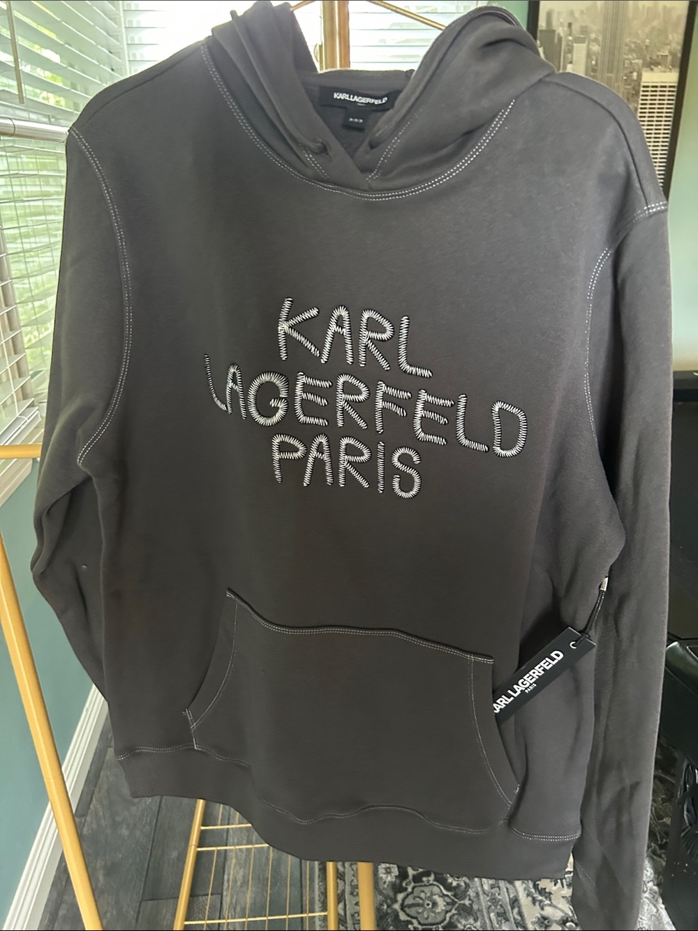 Karl Lagerfeld Black Crewneck Sweatshirt with White Logo Stitching
